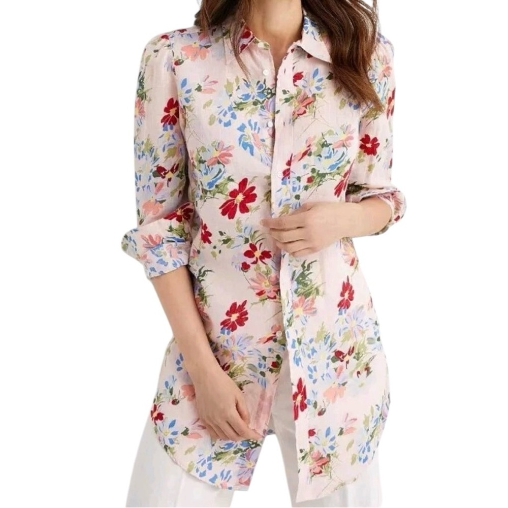 Polo‎ Ralph Lauren Long Sleeve Button Front Floral Tunic Size 6